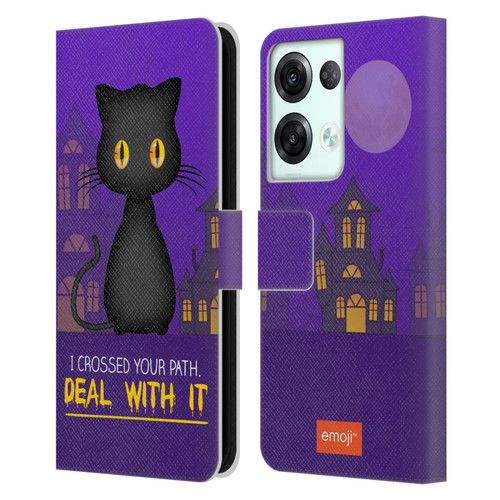 emoji® Halloween Parodies Black Cat Leather Book Wallet Case Cover For OPPO Reno8 Pro