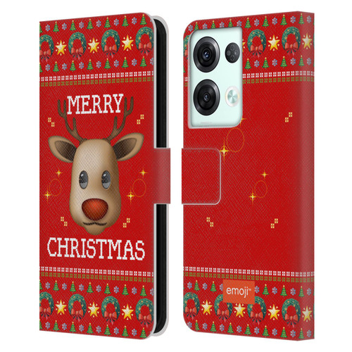 emoji® Ugly Christmas Reindeer Leather Book Wallet Case Cover For OPPO Reno8 Pro