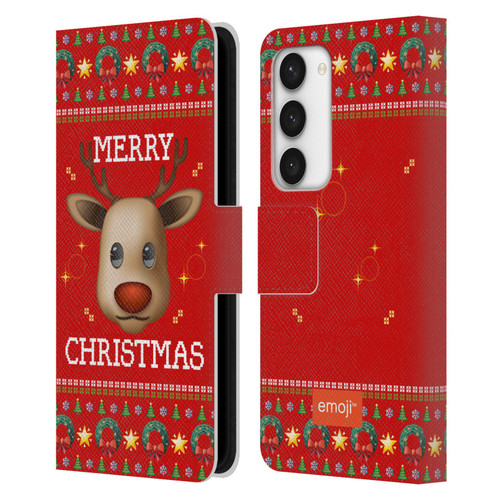 emoji® Ugly Christmas Reindeer Leather Book Wallet Case Cover For Samsung Galaxy S23 5G