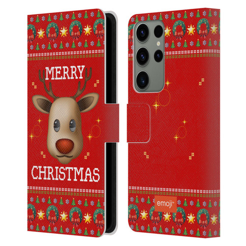 emoji® Ugly Christmas Reindeer Leather Book Wallet Case Cover For Samsung Galaxy S23 Ultra 5G