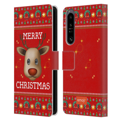 emoji® Ugly Christmas Reindeer Leather Book Wallet Case Cover For Sony Xperia 1 IV