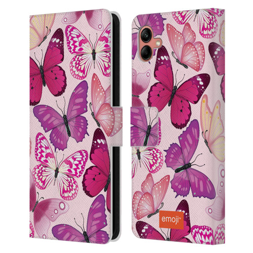 emoji® Butterflies Pink And Purple Leather Book Wallet Case Cover For Samsung Galaxy A04 (2022)