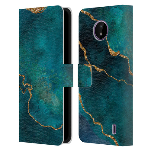 LebensArt Mineral Marble Glam Turquoise Leather Book Wallet Case Cover For Nokia C10 / C20