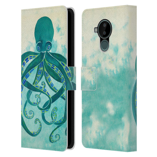 Cat Coquillette Sea Octopus Leather Book Wallet Case Cover For Nokia C30