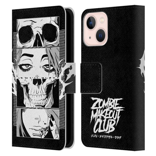 Zombie Makeout Club Art Skull Collage Leather Book Wallet Case Cover For Apple iPhone 13 Mini