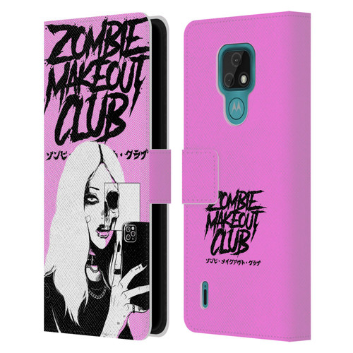 Zombie Makeout Club Art Selfie Skull Leather Book Wallet Case Cover For Motorola Moto E7