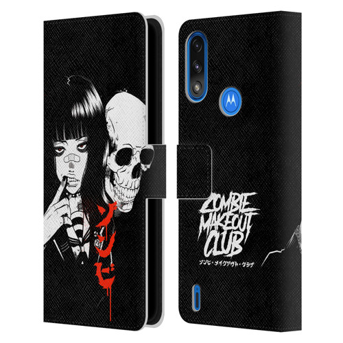 Zombie Makeout Club Art Girl And Skull Leather Book Wallet Case Cover For Motorola Moto E7 Power / Moto E7i Power