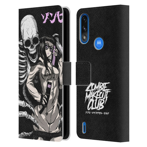 Zombie Makeout Club Art Stop Drop Selfie Leather Book Wallet Case Cover For Motorola Moto E7 Power / Moto E7i Power