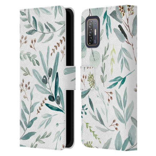 Anis Illustration Bloomers Eucalyptus Leather Book Wallet Case Cover For HTC Desire 21 Pro 5G