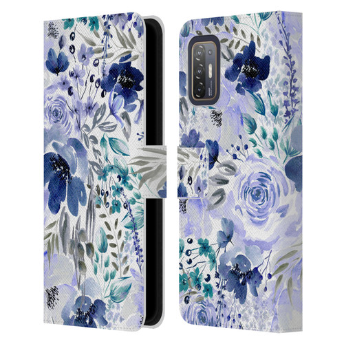 Anis Illustration Bloomers Indigo Leather Book Wallet Case Cover For HTC Desire 21 Pro 5G