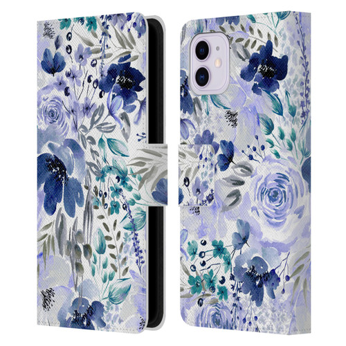 Anis Illustration Bloomers Indigo Leather Book Wallet Case Cover For Apple iPhone 11