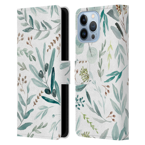 Anis Illustration Bloomers Eucalyptus Leather Book Wallet Case Cover For Apple iPhone 13 Pro Max