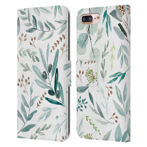 Anis Illustration Bloomers Eucalyptus Leather Book Wallet Case Cover For Apple iPhone 7 Plus / iPhone 8 Plus