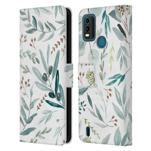 Anis Illustration Bloomers Eucalyptus Leather Book Wallet Case Cover For Nokia G11 Plus