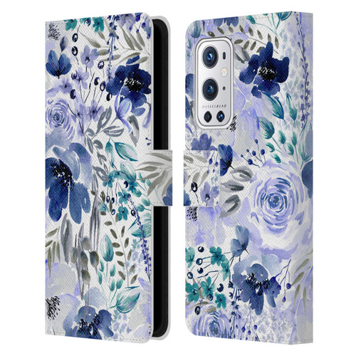 Anis Illustration Bloomers Indigo Leather Book Wallet Case Cover For OnePlus 9 Pro