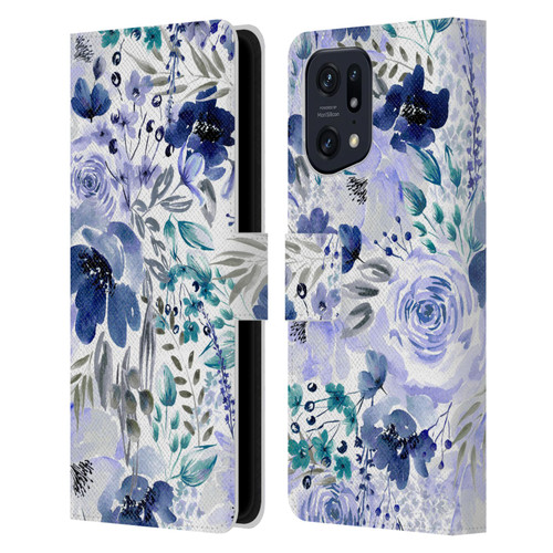 Anis Illustration Bloomers Indigo Leather Book Wallet Case Cover For OPPO Find X5
