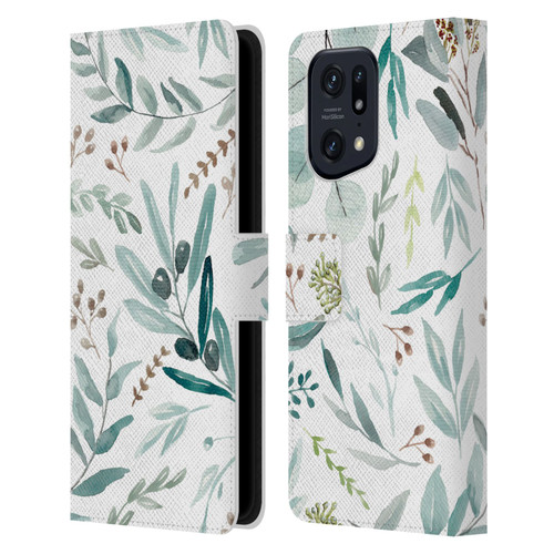 Anis Illustration Bloomers Eucalyptus Leather Book Wallet Case Cover For OPPO Find X5 Pro