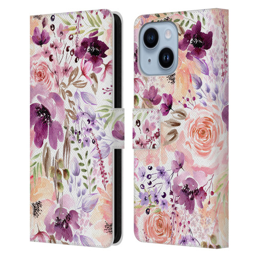 Anis Illustration Flower Pattern 3 Floral Chaos Leather Book Wallet Case Cover For Apple iPhone 14 Plus