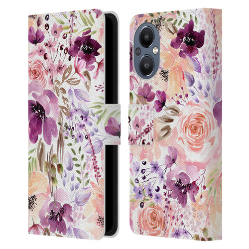 Anis Illustration Flower Pattern 3 Floral Chaos Leather Book Wallet Case Cover For OnePlus Nord N20 5G