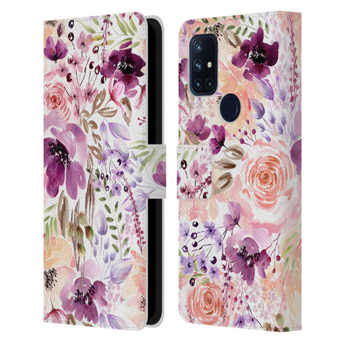 Anis Illustration Flower Pattern 3 Floral Chaos Leather Book Wallet Case Cover For OnePlus Nord N10 5G