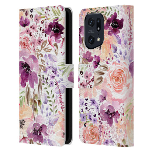 Anis Illustration Flower Pattern 3 Floral Chaos Leather Book Wallet Case Cover For OPPO Find X5 Pro
