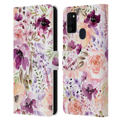 Anis Illustration Flower Pattern 3 Floral Chaos Leather Book Wallet Case Cover For Samsung Galaxy M30s (2019)/M21 (2020)