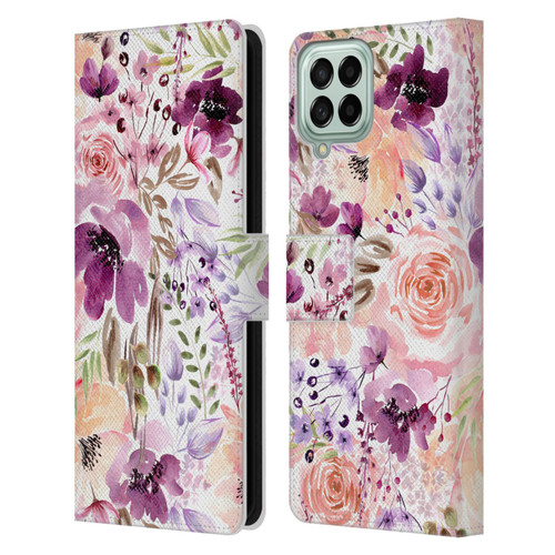 Anis Illustration Flower Pattern 3 Floral Chaos Leather Book Wallet Case Cover For Samsung Galaxy M33 (2022)