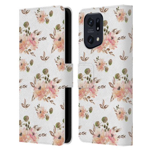 Anis Illustration Flower Pattern 4 Vintage White Leather Book Wallet Case Cover For OPPO Find X5 Pro