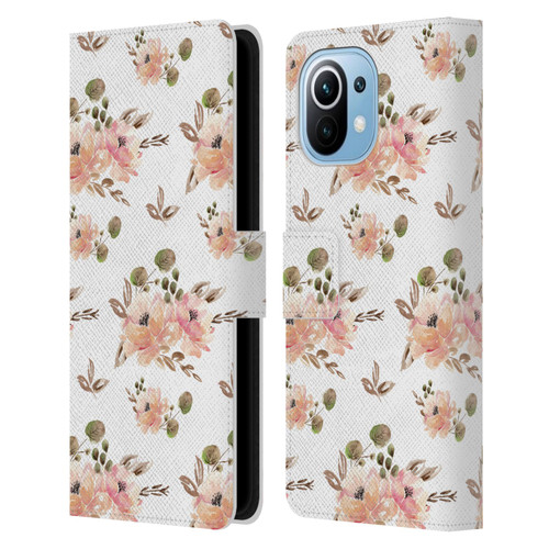 Anis Illustration Flower Pattern 4 Vintage White Leather Book Wallet Case Cover For Xiaomi Mi 11