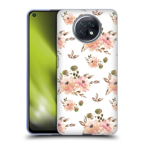 Anis Illustration Flower Pattern 4 Vintage White Soft Gel Case for Xiaomi Redmi Note 9T 5G