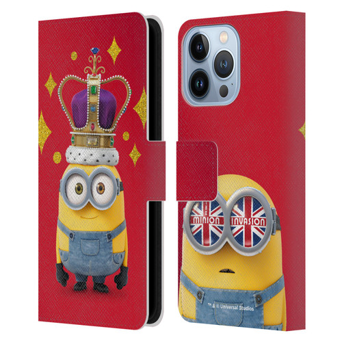 Minions Minion British Invasion Bob Crown Leather Book Wallet Case Cover For Apple iPhone 13 Pro