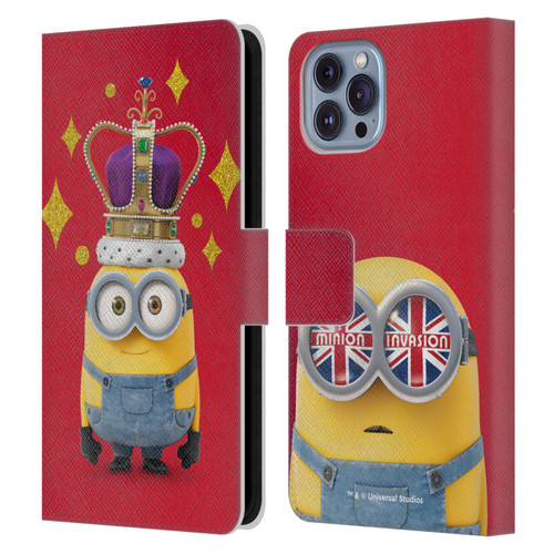 Minions Minion British Invasion Bob Crown Leather Book Wallet Case Cover For Apple iPhone 14