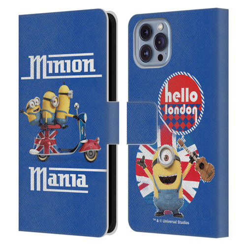 Minions Minion British Invasion Union Jack Scooter Leather Book Wallet Case Cover For Apple iPhone 14