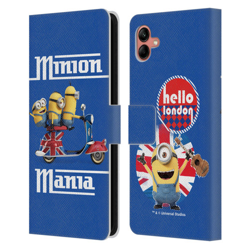 Minions Minion British Invasion Union Jack Scooter Leather Book Wallet Case Cover For Samsung Galaxy A04 (2022)