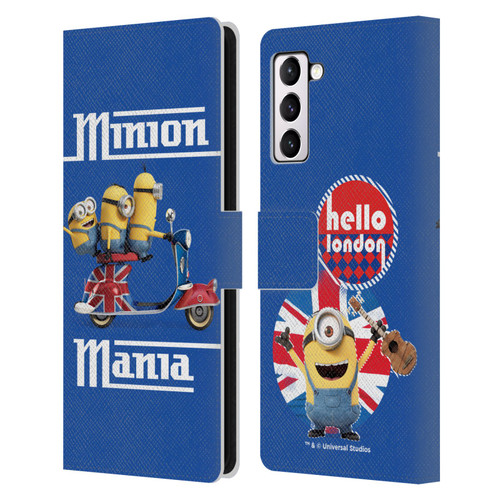 Minions Minion British Invasion Union Jack Scooter Leather Book Wallet Case Cover For Samsung Galaxy S21+ 5G