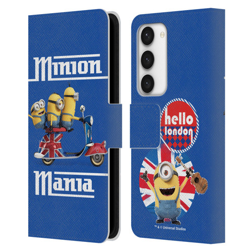 Minions Minion British Invasion Union Jack Scooter Leather Book Wallet Case Cover For Samsung Galaxy S23 5G