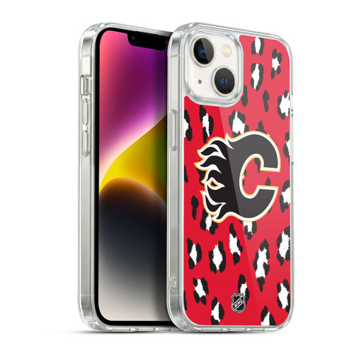 NHL Calgary Flames Leopard Pattern Soft Gel Case for Apple iPhone 14