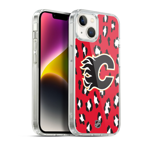 NHL Calgary Flames Leopard Pattern Soft Gel Case for Apple iPhone 14 Plus & MagSafe