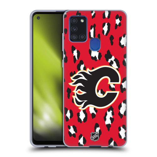 NHL Calgary Flames Leopard Patten Soft Gel Case for Samsung Galaxy A21s (2020)