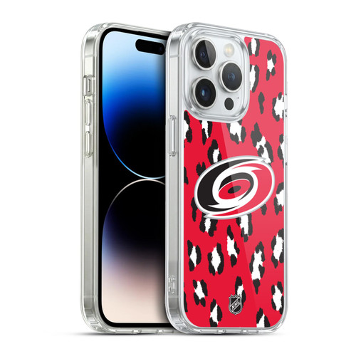 NHL Carolina Hurricanes Leopard Pattern Soft Gel Case for Apple iPhone 13 Pro
