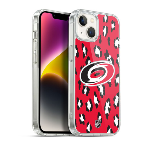 NHL Carolina Hurricanes Leopard Pattern Soft Gel Case for Apple iPhone 14 Plus