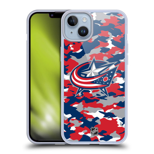 NHL Columbus Blue Jackets Camouflage Soft Gel Case for Apple iPhone 14 Plus