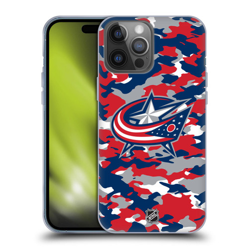 NHL Columbus Blue Jackets Camouflage Soft Gel Case for Apple iPhone 14 Pro Max