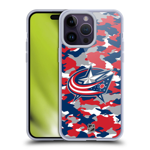 NHL Columbus Blue Jackets Camouflage Soft Gel Case for Apple iPhone 14 Pro Max