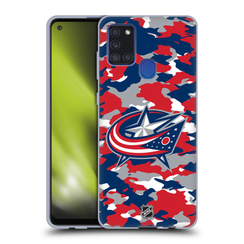 NHL Columbus Blue Jackets Camouflage Soft Gel Case for Samsung Galaxy A21s (2020)