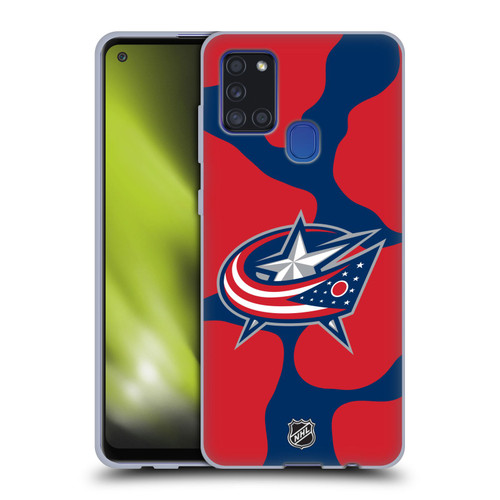 NHL Columbus Blue Jackets Cow Pattern Soft Gel Case for Samsung Galaxy A21s (2020)