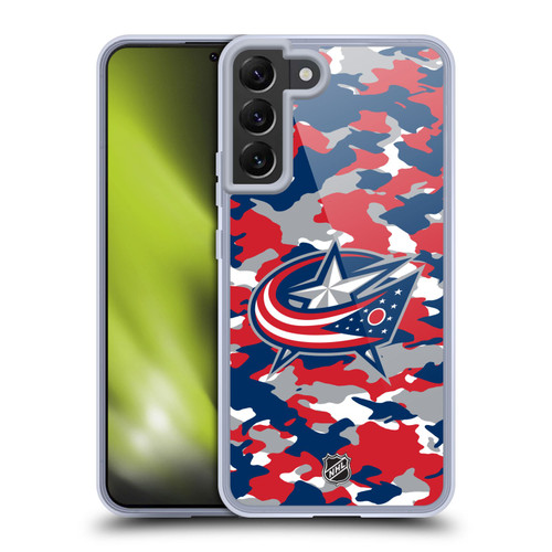 NHL Columbus Blue Jackets Camouflage Soft Gel Case for Samsung Galaxy S22+ 5G