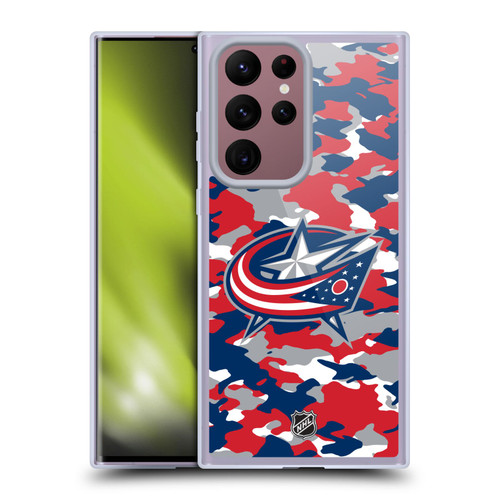 NHL Columbus Blue Jackets Camouflage Soft Gel Case for Samsung Galaxy S22 Ultra 5G