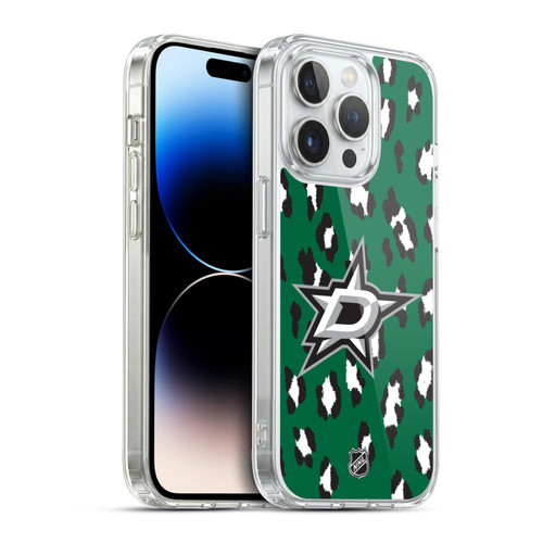 NHL Dallas Stars Leopard Pattern Soft Gel Case for Apple iPhone 14 Pro