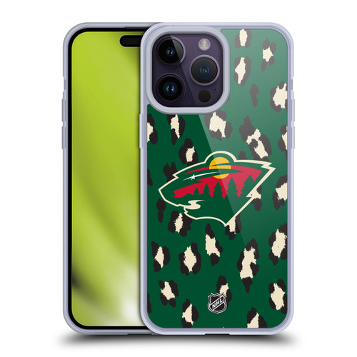 NHL Minnesota Wild Leopard Pattern Soft Gel Case for Apple iPhone 14 Pro Max